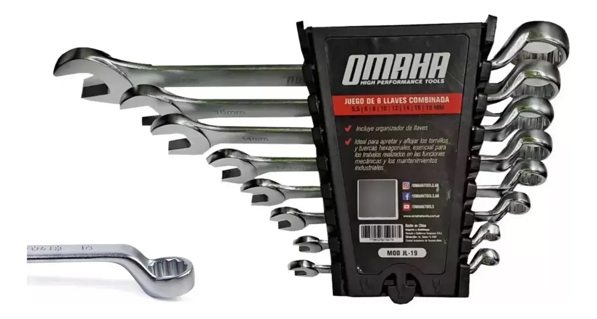 Kit 8 Llaves Combinadas 5,5 a 19 mm - Omaha